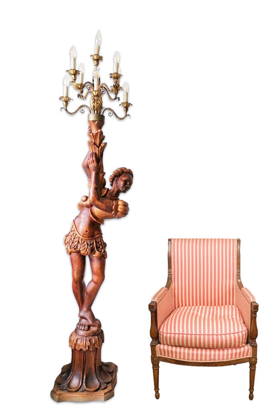 Gran lámpara de pie torchero florentino con nubio c. 1930 (225 cm)