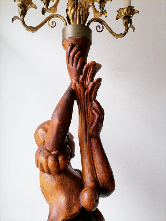 Gran lámpara de pie torchero florentino con nubio c. 1930 (225 cm)