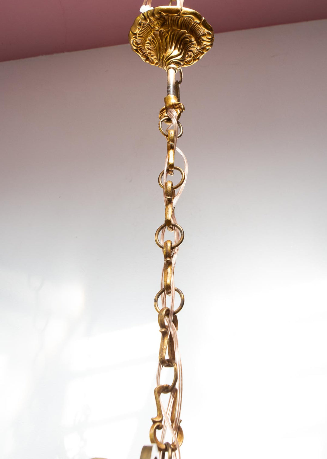 Chandelier francés latón 3 brazos con cristales c. 1940s (35 cm)