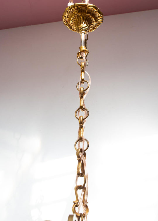 Chandelier francés latón 3 brazos con cristales c. 1940s (35 cm)