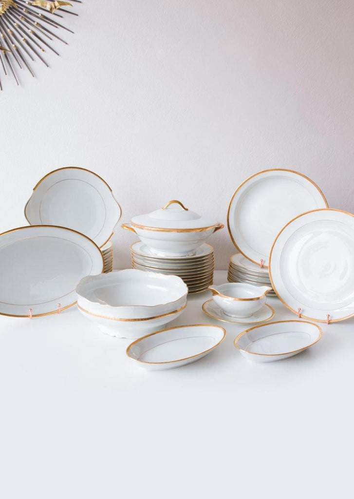 Vajilla francesa porcelana Limoges blanca y dorada VENDIDA