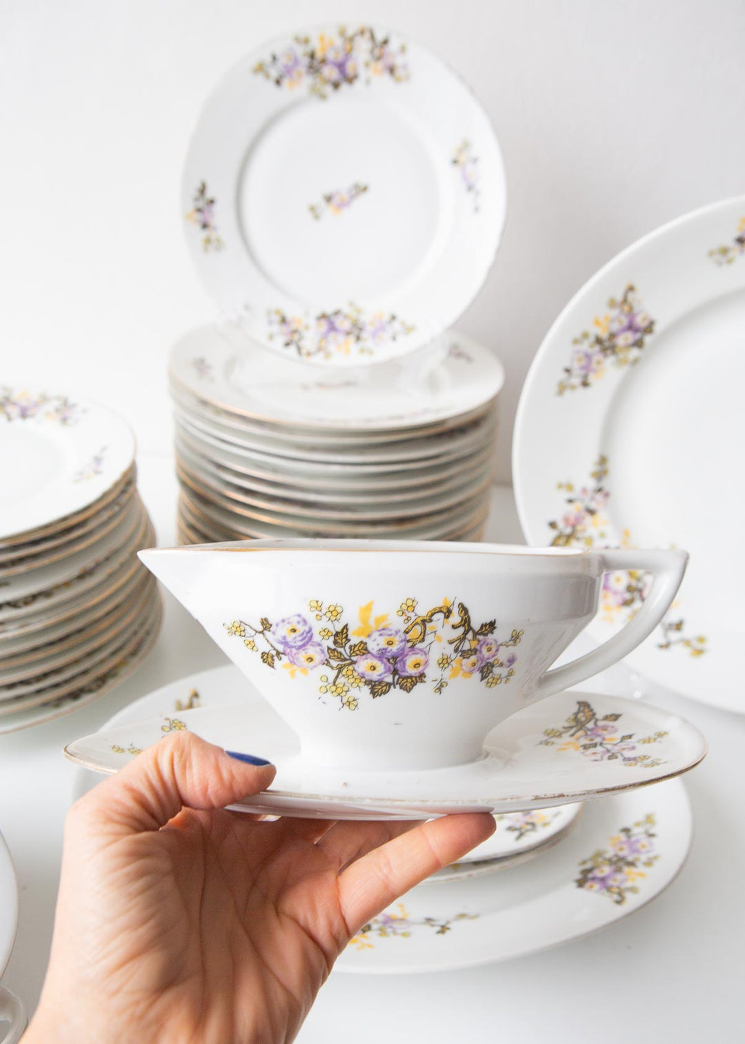 Antigua vajilla Limoges francesa porcelana florecillas (36 PIEZAS