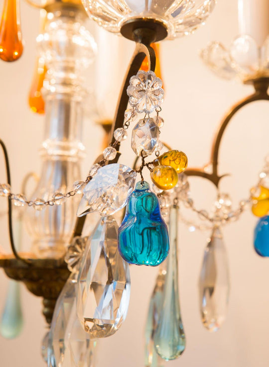 lampara de araña francesa antigua vintage cristales colores chandelier