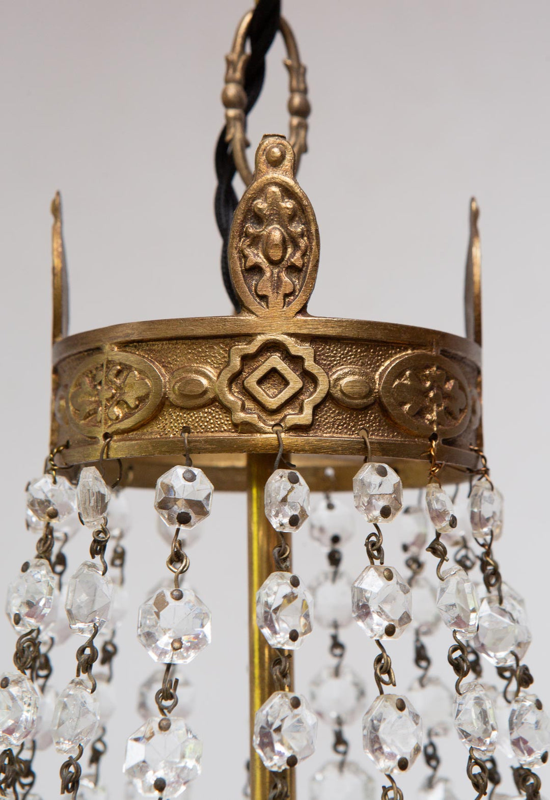 Antiguo chandelier GLOBO "montgolfier" francés bronce y cristales (31 cm)