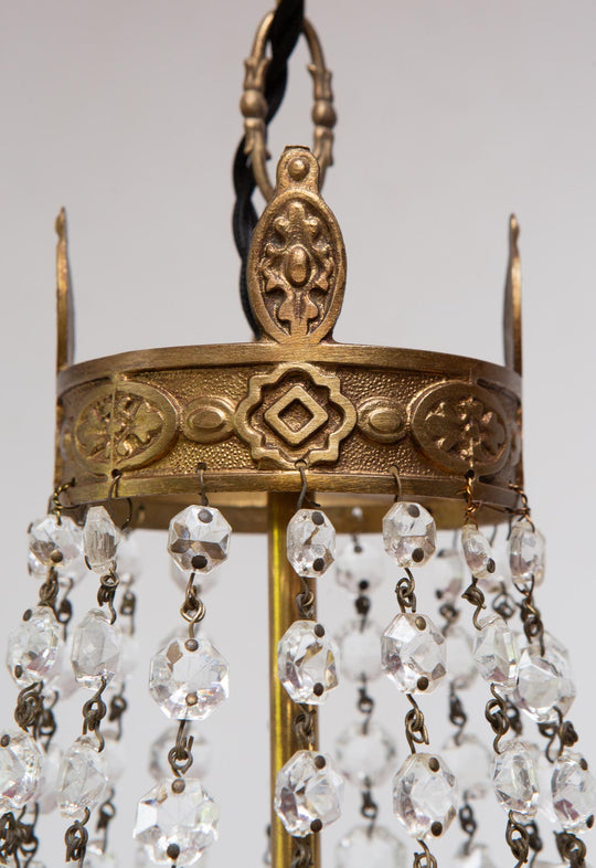 Antiguo chandelier GLOBO "montgolfier" francés bronce y cristales (31 cm)