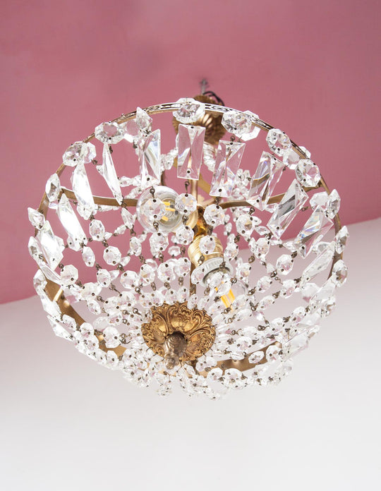 Antiguo chandelier GLOBO "montgolfier" francés bronce y cristales (31 cm)