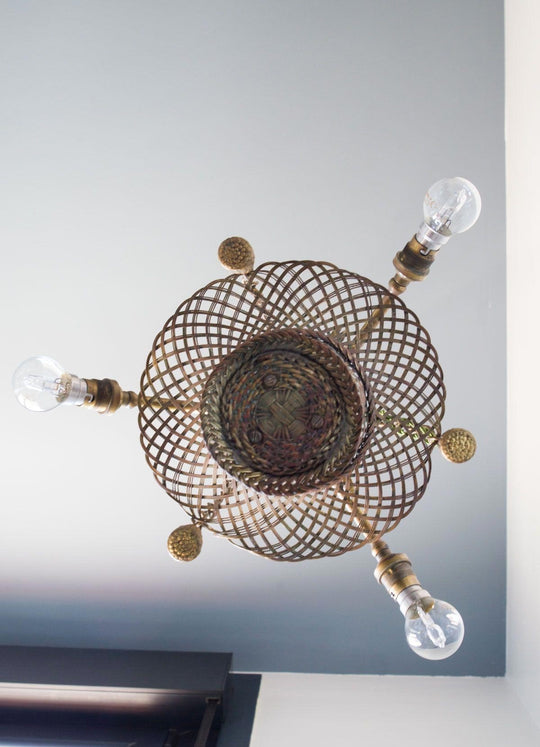 Antigua araña francesa cesta con hojas laurel brass basket antique french chandelier