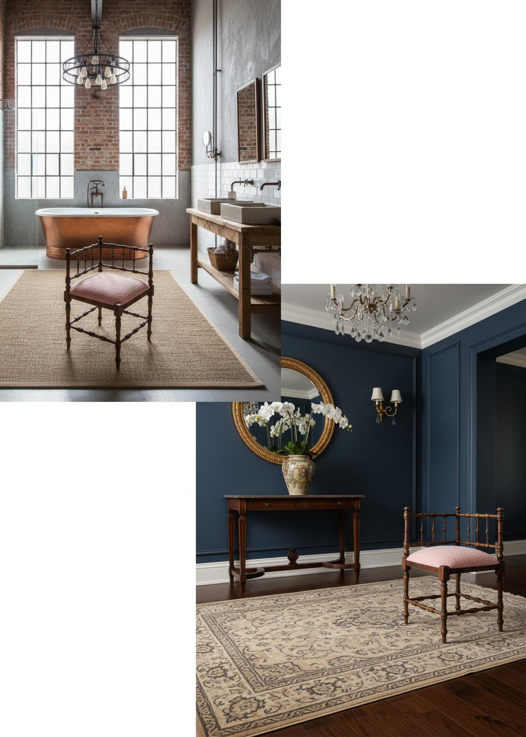 Antigua silla esquinera francesa madera tapizado rizo rosa c. 1900