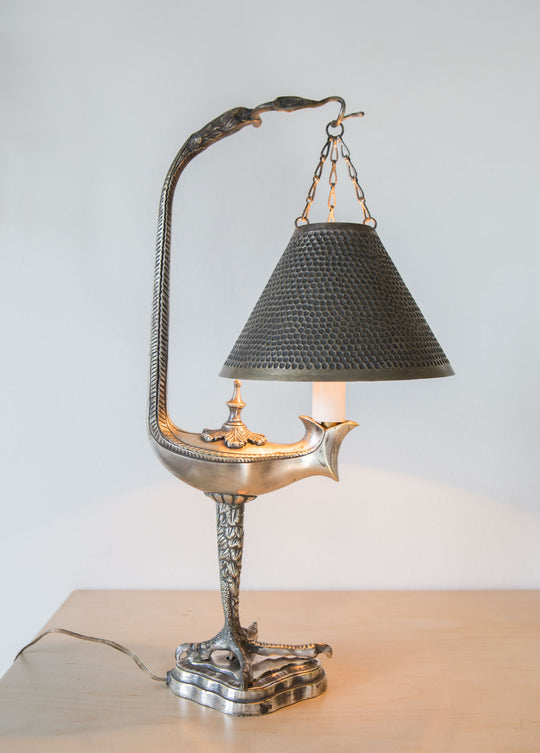 Antigua lámpara mesa bronce plateado (46 cm)