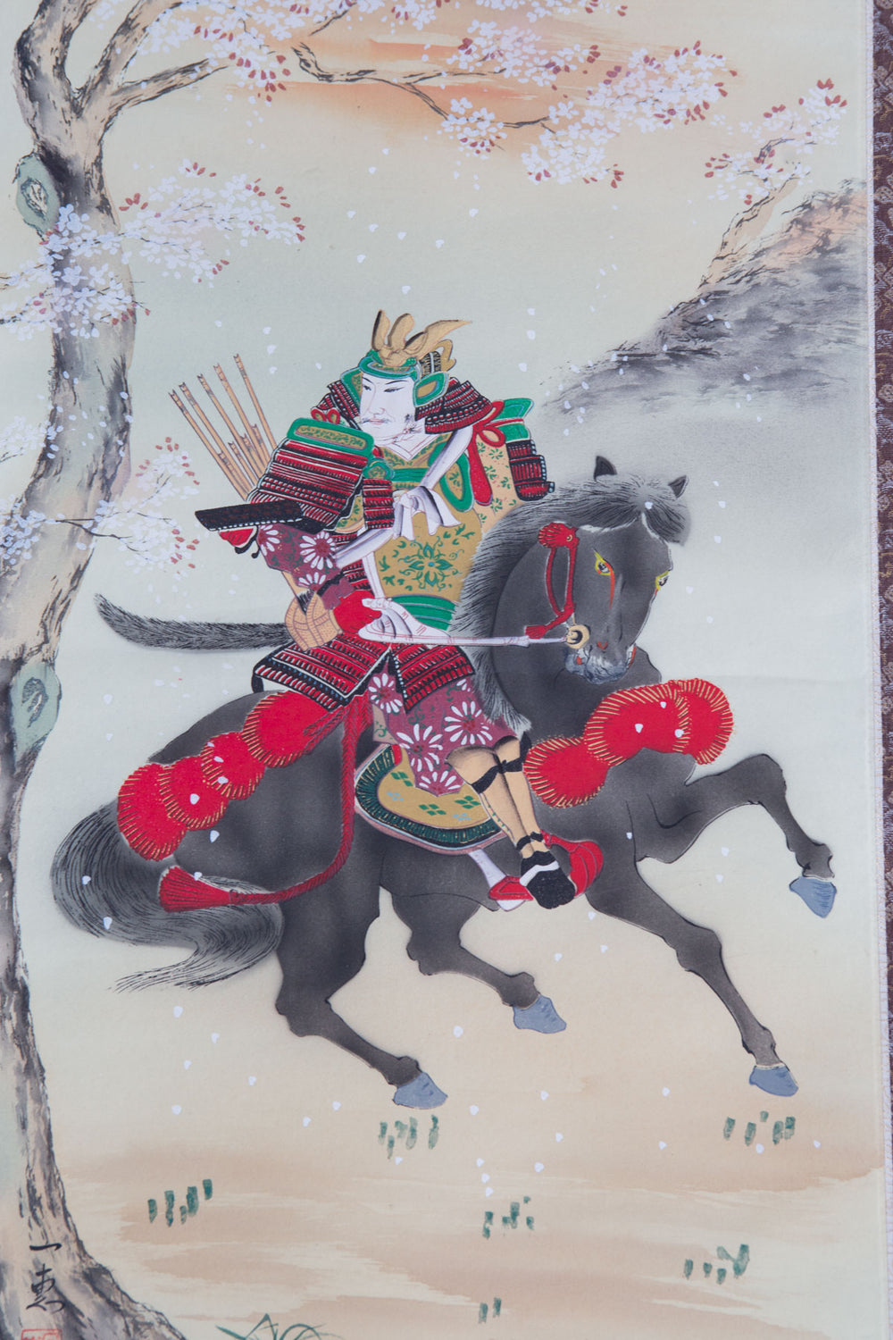 Seda japonesa pintada años 50 "Samurai a caballo" (185 cm)