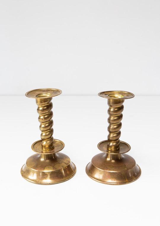 pareja antiguos candeleros suecos espiral latón antique swedish candlesticks