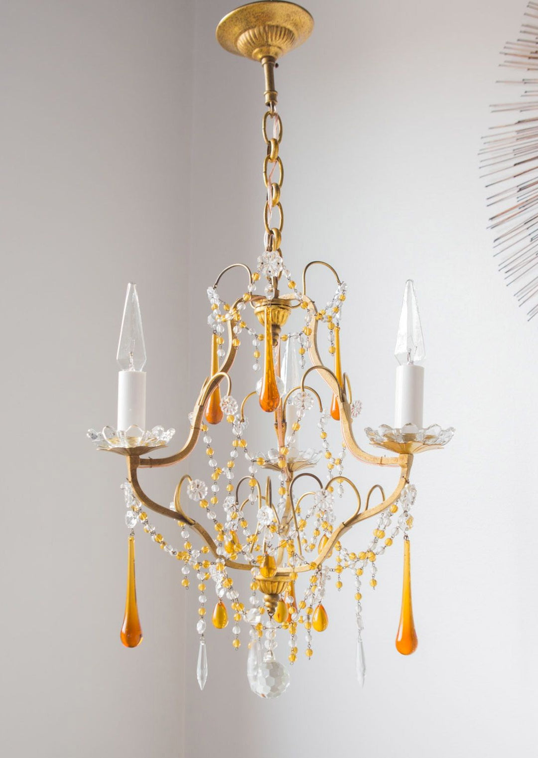antigua lámpara de techo araña francesa con cristales antique vintage french chandelier lustre ancien ambar amber