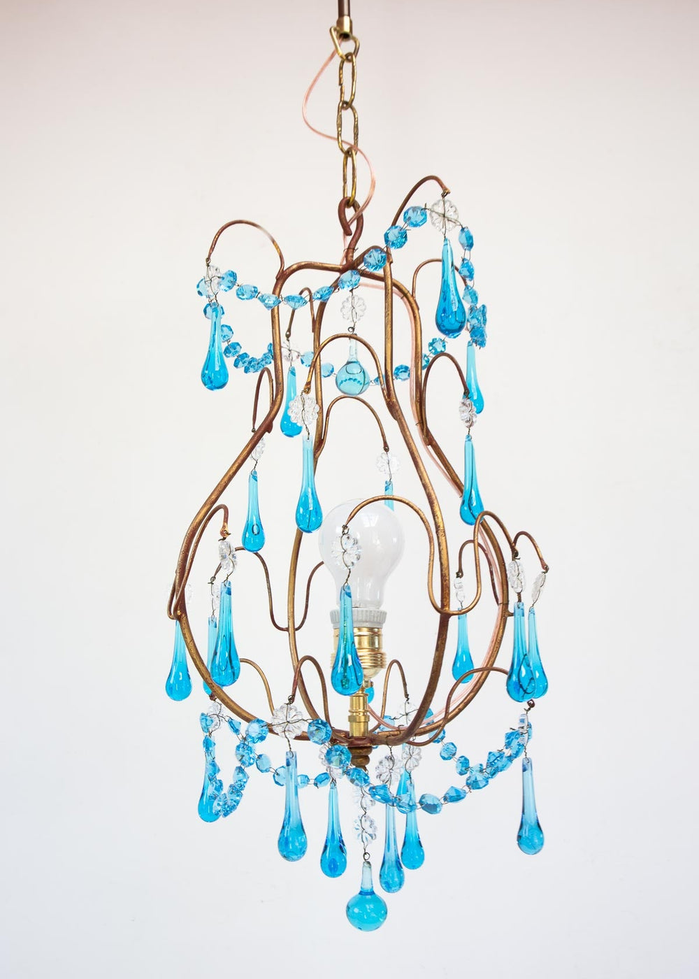 Chandelier italiano gotas azul turquesa c. 1960 (30 cm)