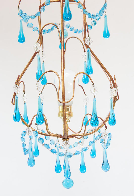 Chandelier italiano gotas azul turquesa c. 1960 (30 cm)