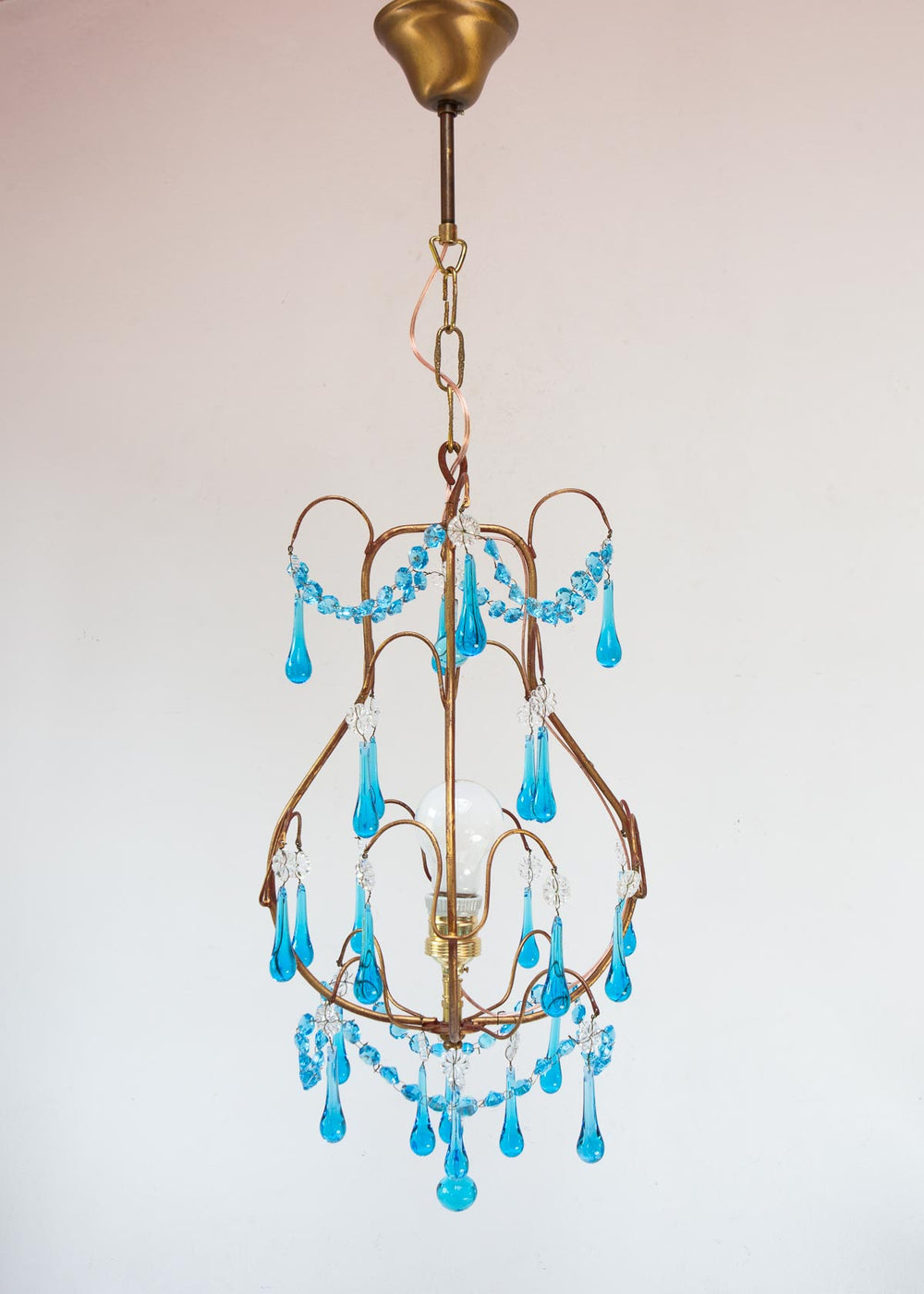 Chandelier italiano gotas azul turquesa c. 1960 (30 cm)