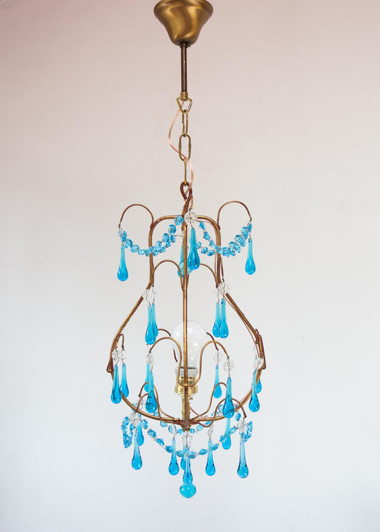 Chandelier italiano gotas azul turquesa c. 1960 (30 cm)