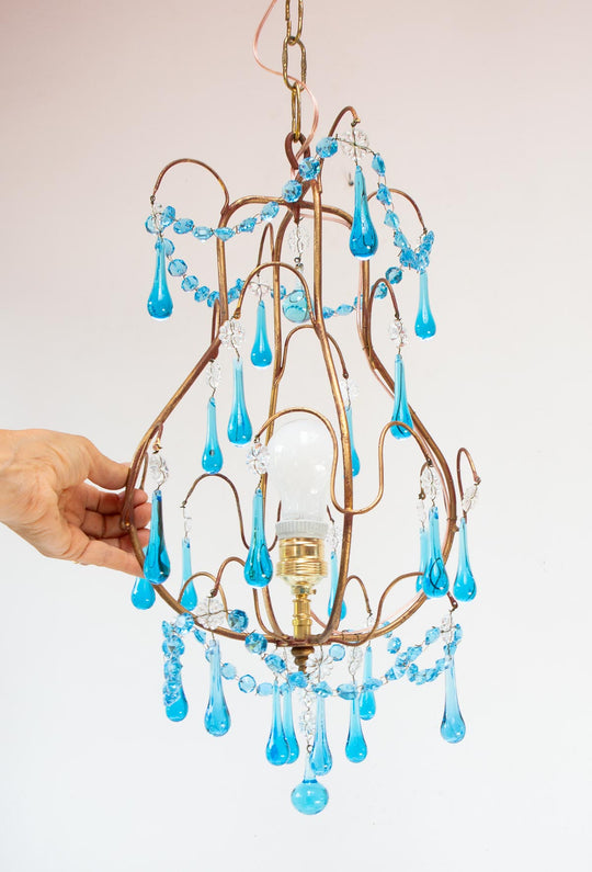 Chandelier italiano gotas azul turquesa c. 1960 (30 cm)