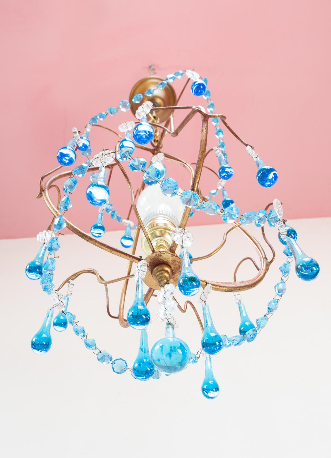 Chandelier italiano gotas azul turquesa c. 1960 (30 cm)
