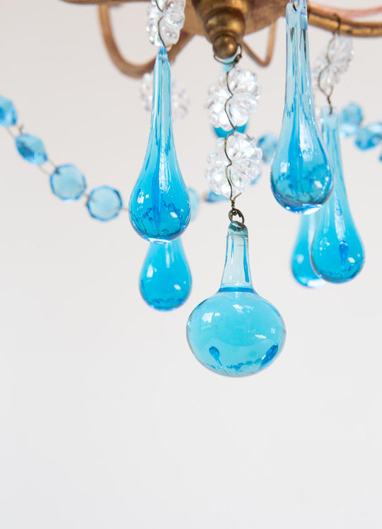 Chandelier italiano gotas azul turquesa c. 1960 (30 cm)