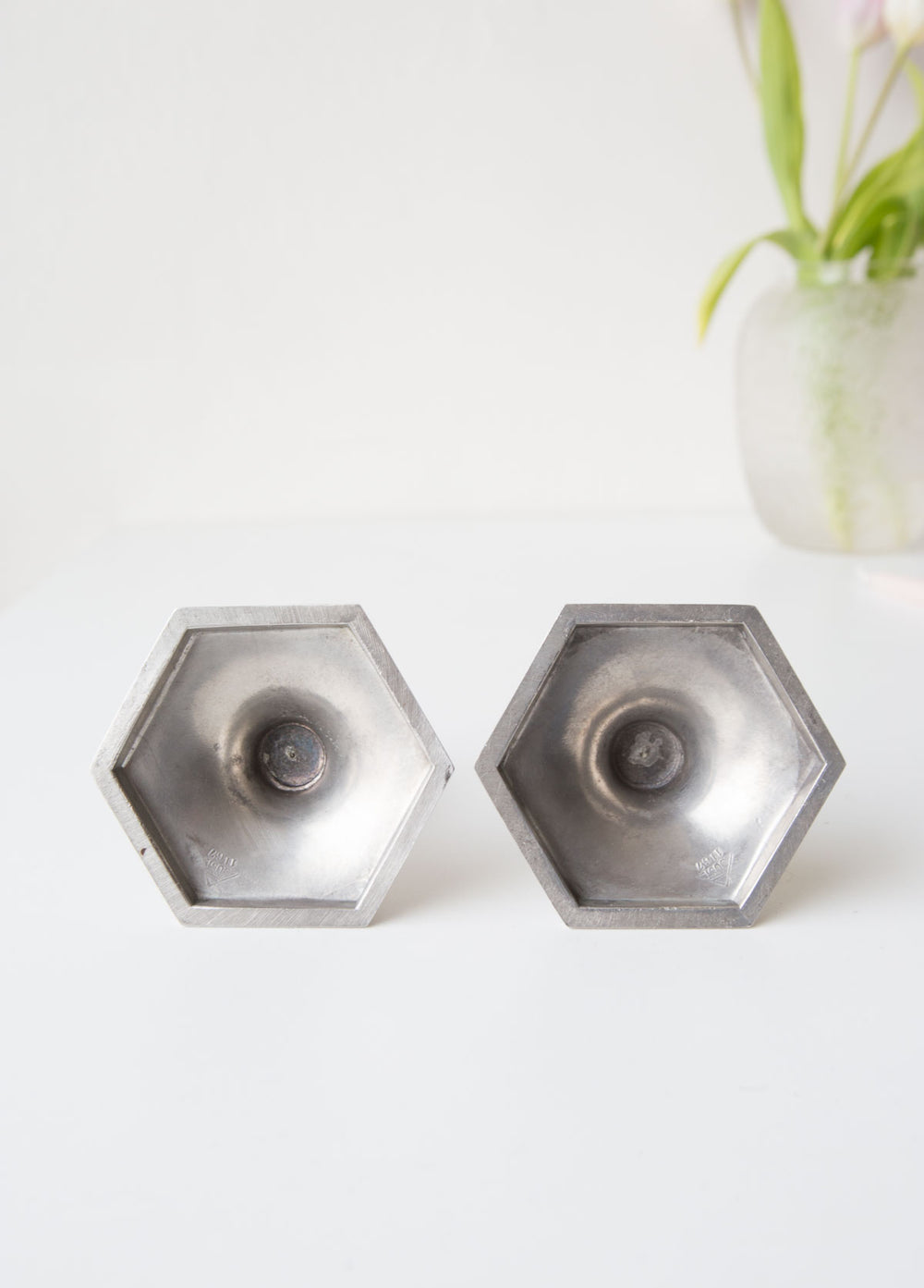 Pareja pequeños candeleros suecos plateados (VENDIDOS)
