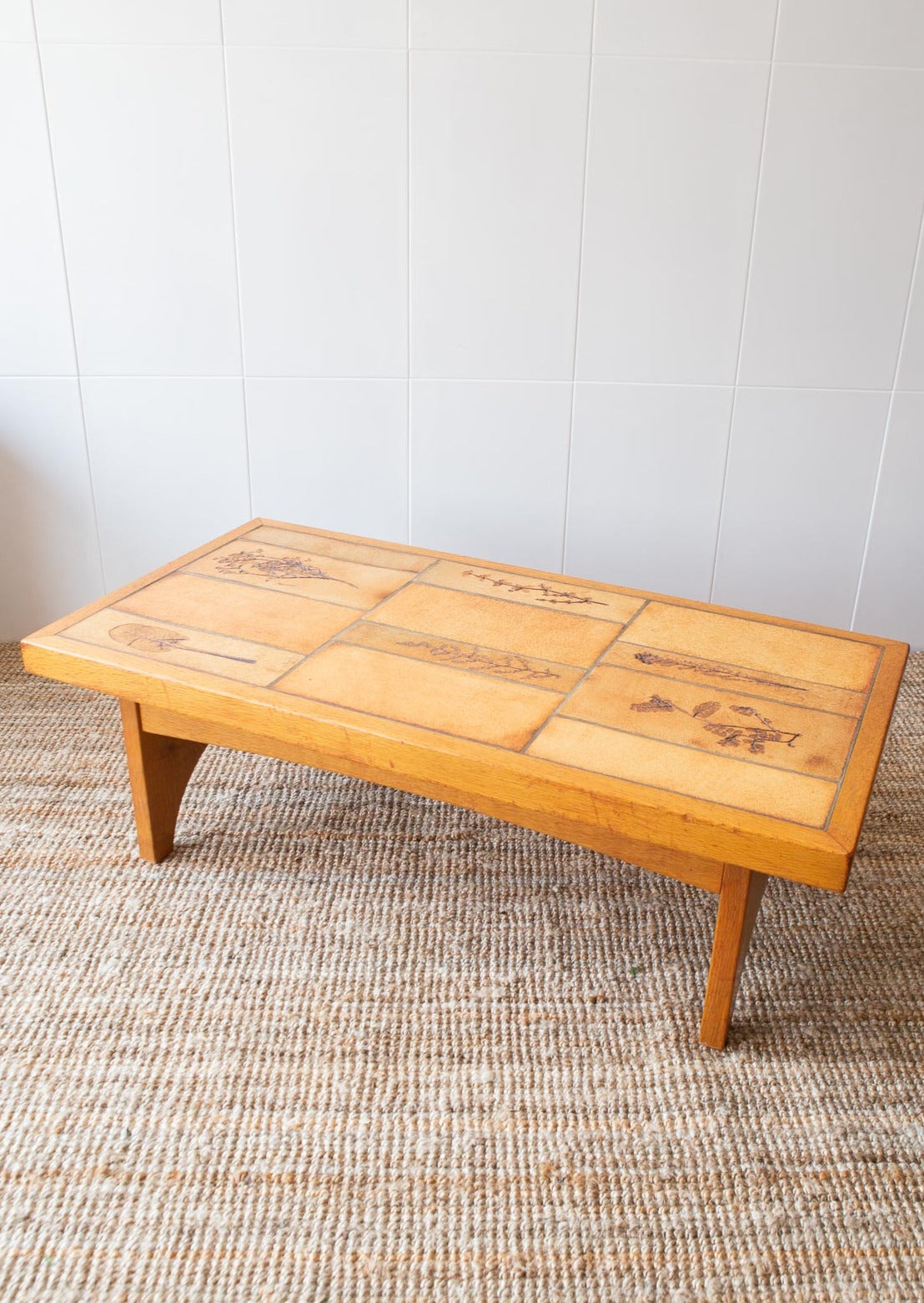 mesa centro vintage madera y ceramica francesa leduc capron 