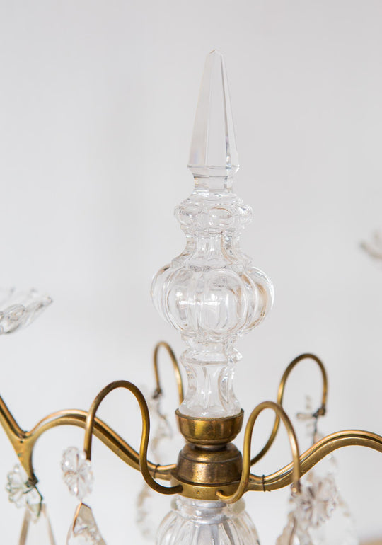Pareja antiguas lámparas mesa "girandoles" cristales (33 cm)