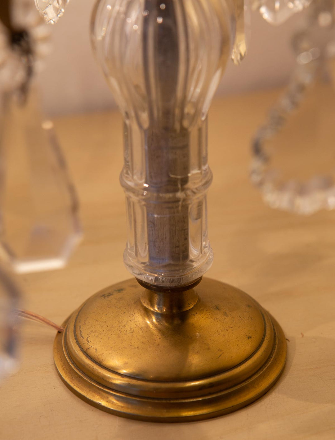 Pareja antiguas lámparas mesa "girandoles" cristales (33 cm)