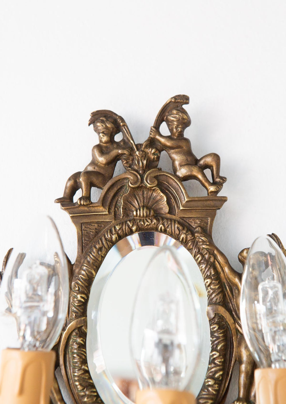 antiguos apliques bronce franceses con espejo y angel angelote