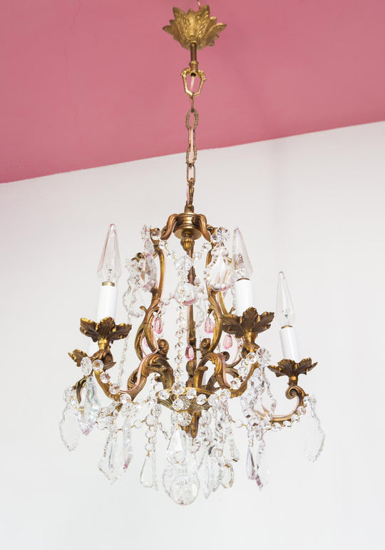 antigua lámpara de techo bronce y cristales vintage chandelier
