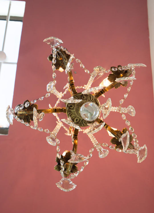 antigua lámpara de techo bronce y cristales vintage chandelier