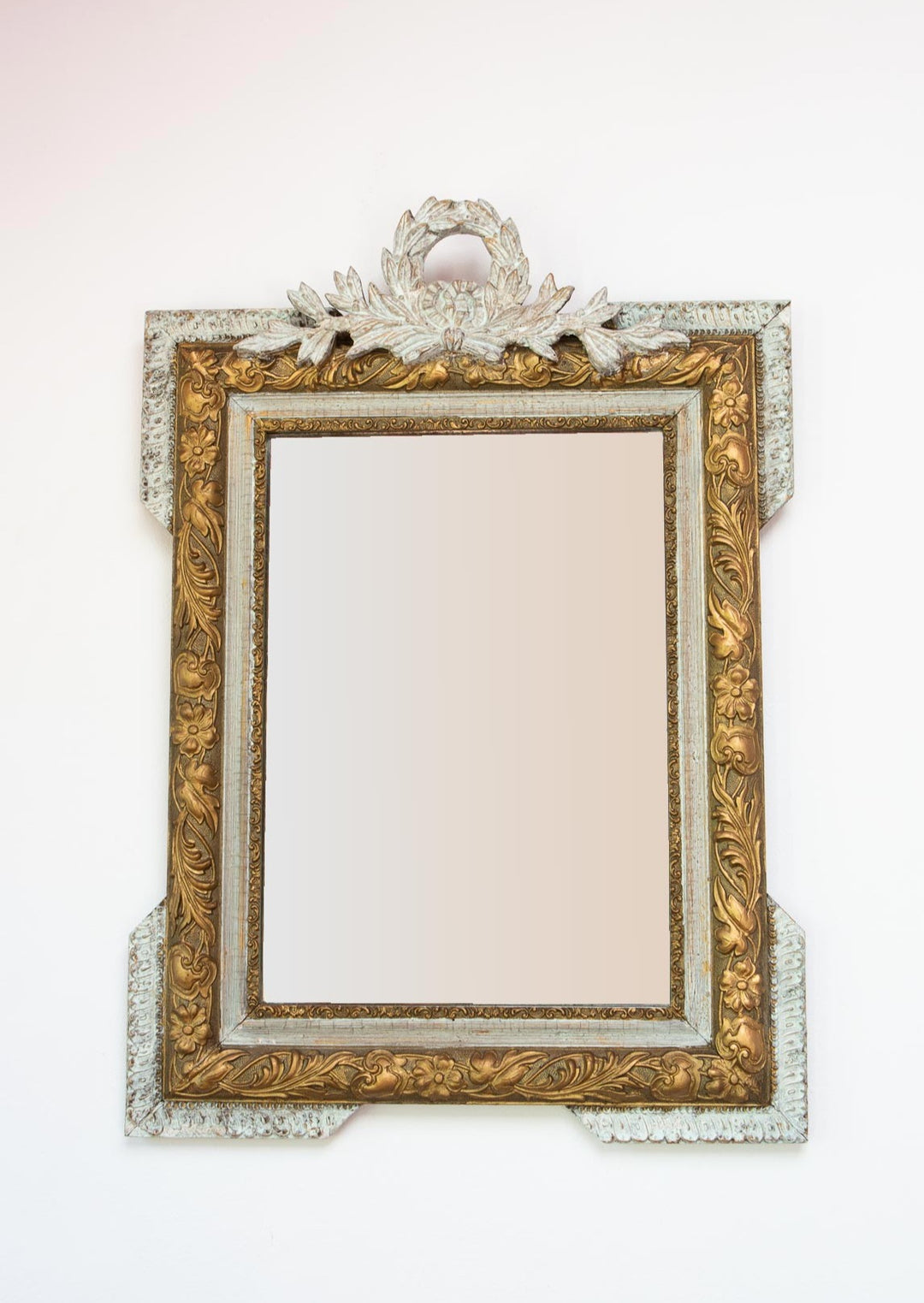 antiguo espejo francés dorado con copete antiguo s. xix antique french gilt mirror