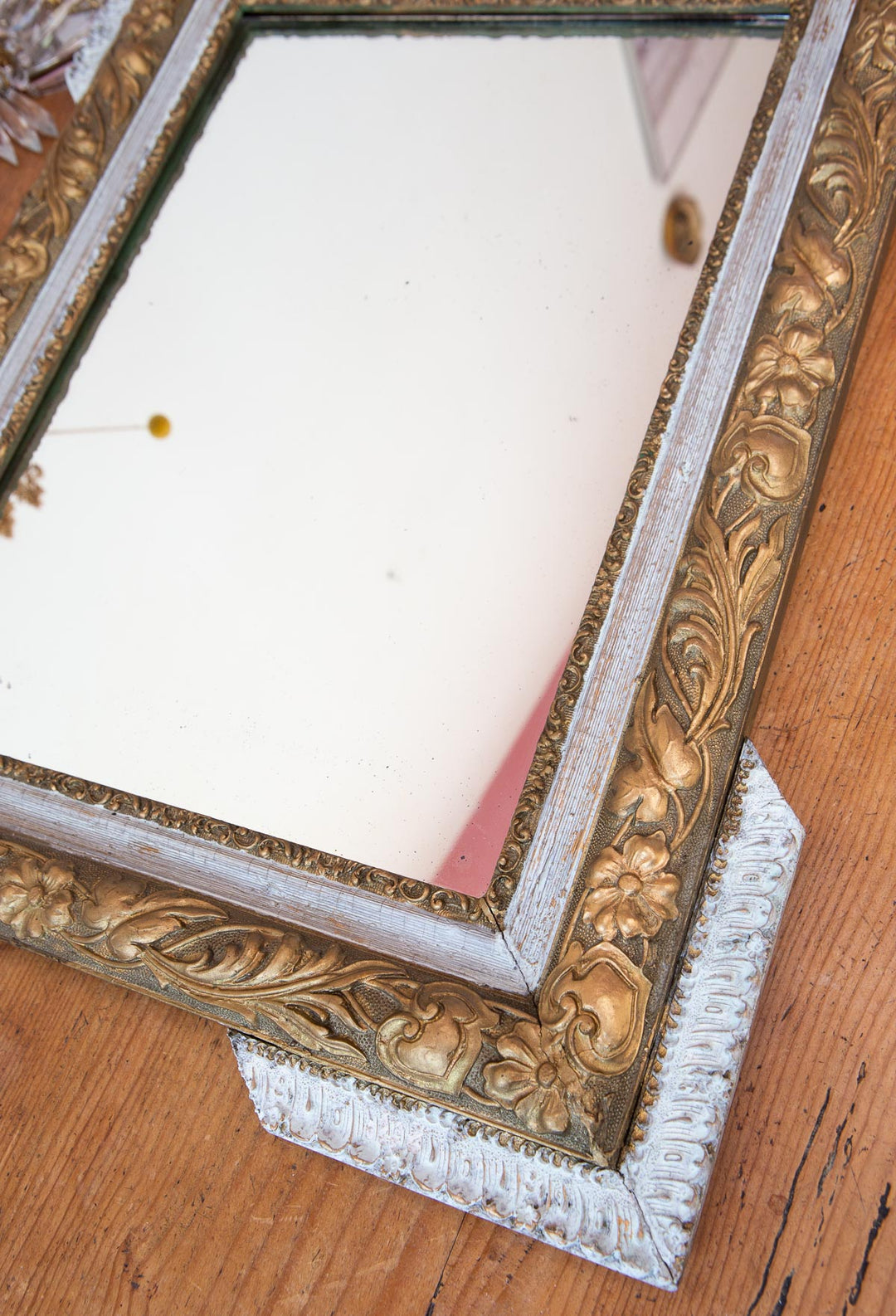 antiguo espejo francés dorado con copete antiguo s. xix antique french gilt mirror