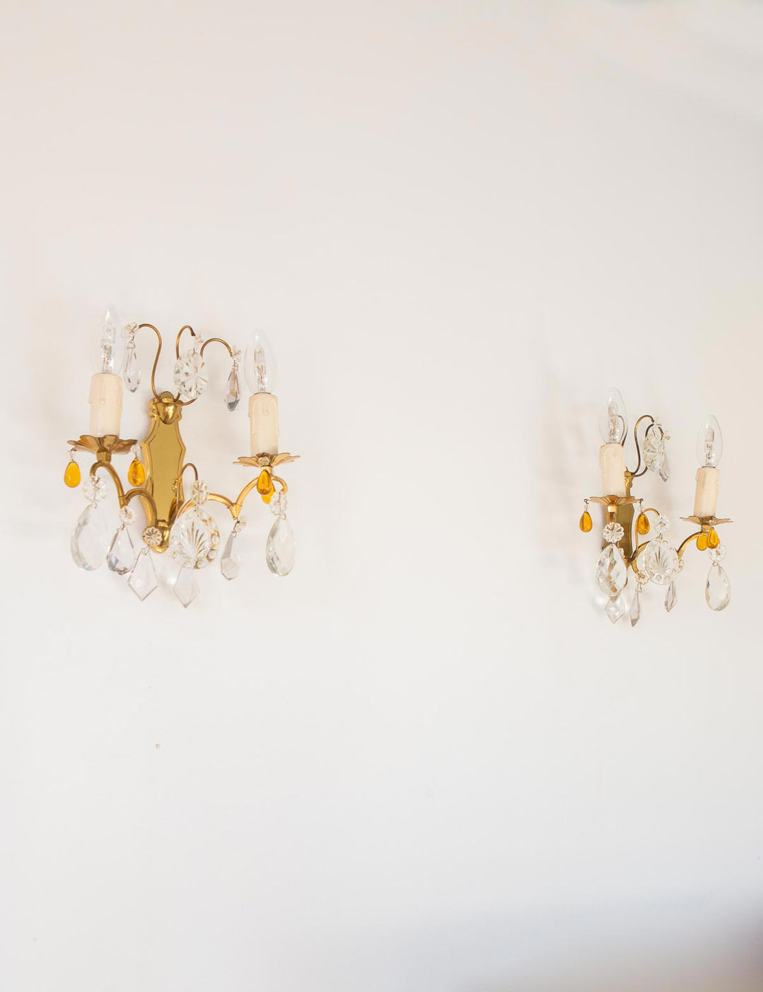 pareja apliques franceses antiguos laton y cristales vintage wall lights