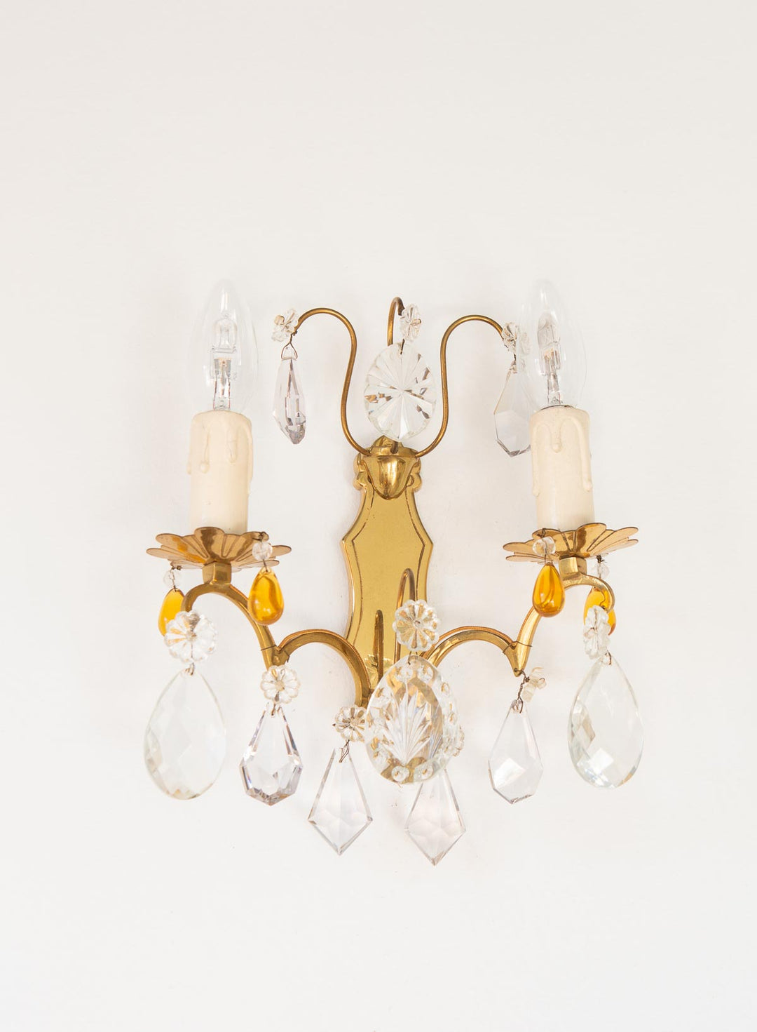 pareja apliques franceses antiguos laton y cristales vintage wall lights