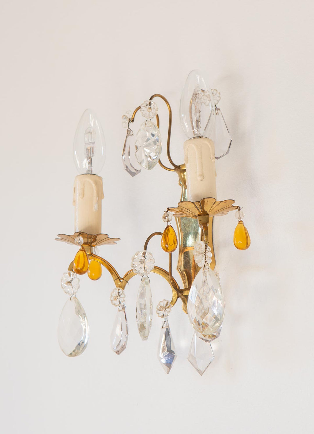 pareja apliques franceses antiguos laton y cristales vintage wall lights