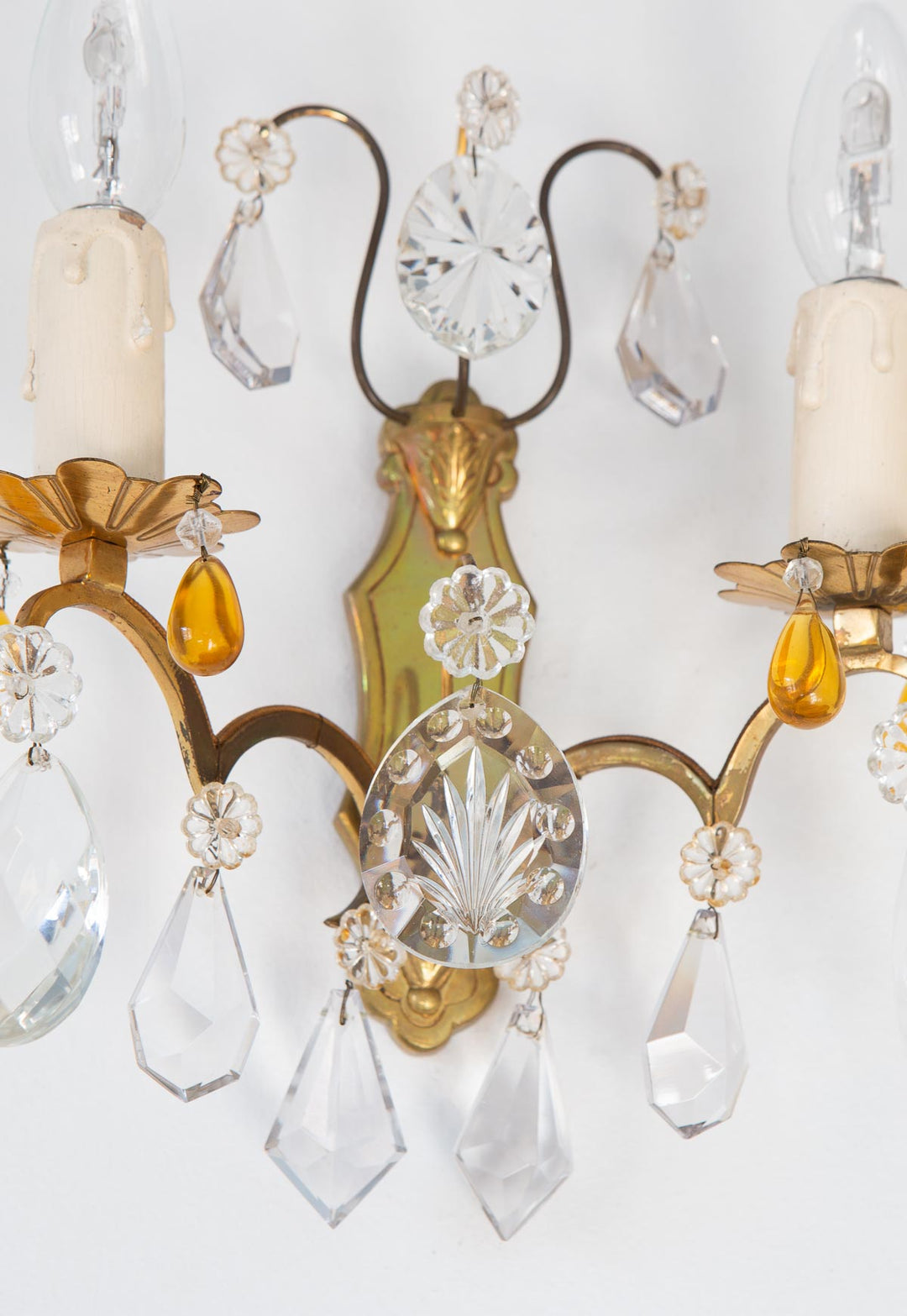 pareja apliques franceses antiguos laton y cristales vintage wall lights