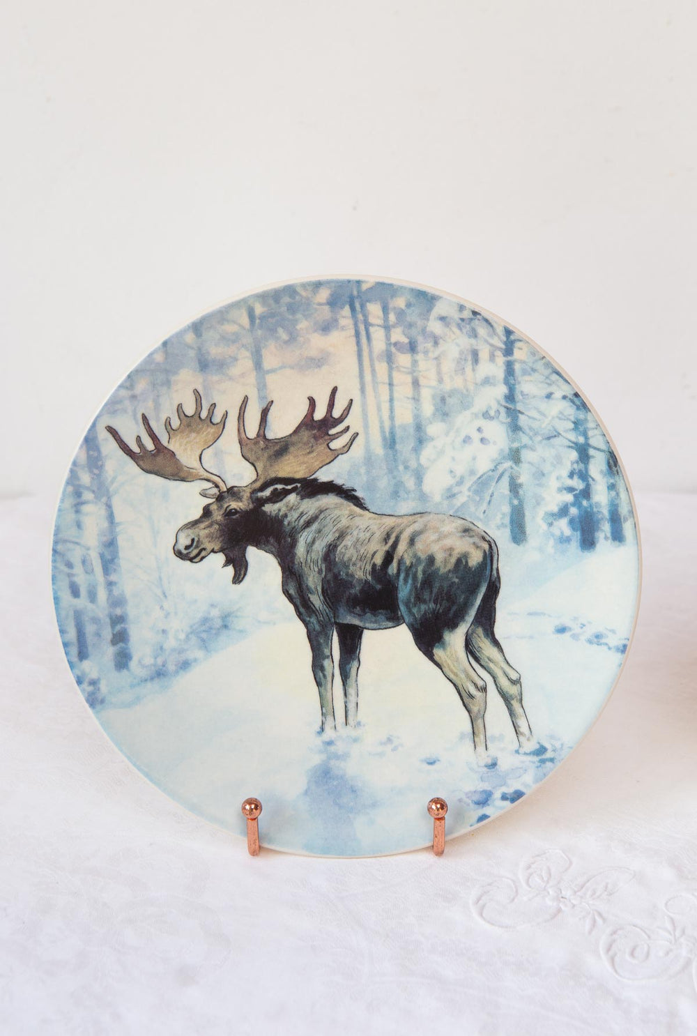 Pareja de platos de gres Arabia Finland — Kimmo Pälikkö, fauna nórdica 1980s