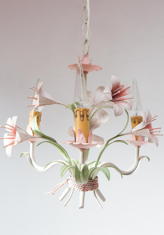 Chandelier italiano flores y hojas metal colores c. 1980s (34 cm)