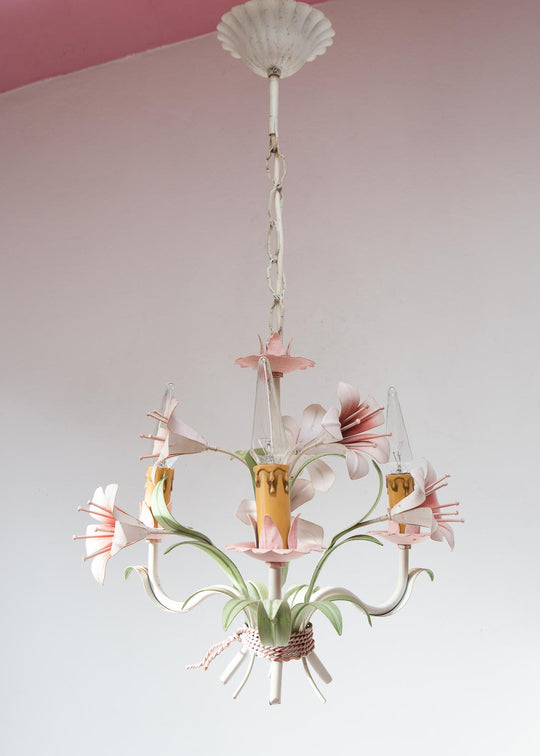 Chandelier italiano flores y hojas metal colores c. 1980s (34 cm)
