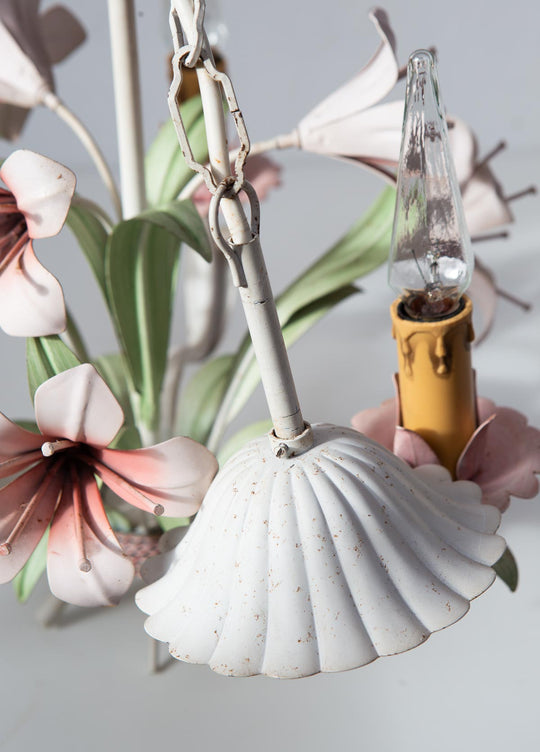 Chandelier italiano flores y hojas metal colores c. 1980s (34 cm)