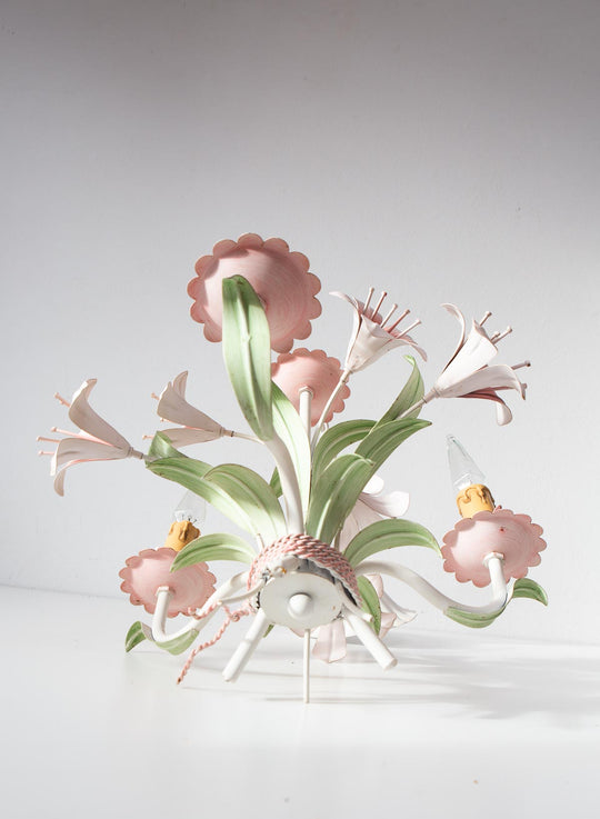 Chandelier italiano flores y hojas metal colores c. 1980s (34 cm)