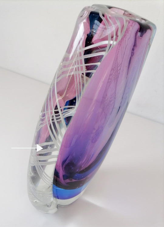 Jarrón de cristal Murano Sommerso rosa y azul Flavio Poli vase