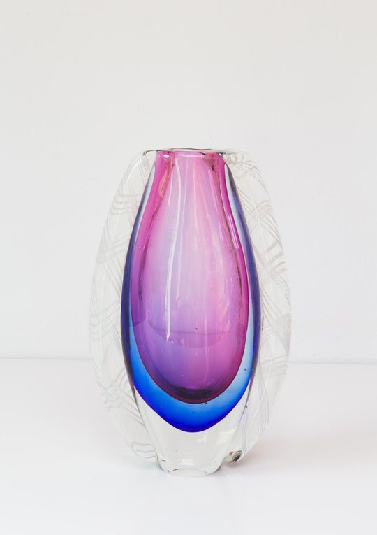 Jarrón de cristal Murano Sommerso rosa y azul Flavio Poli vase