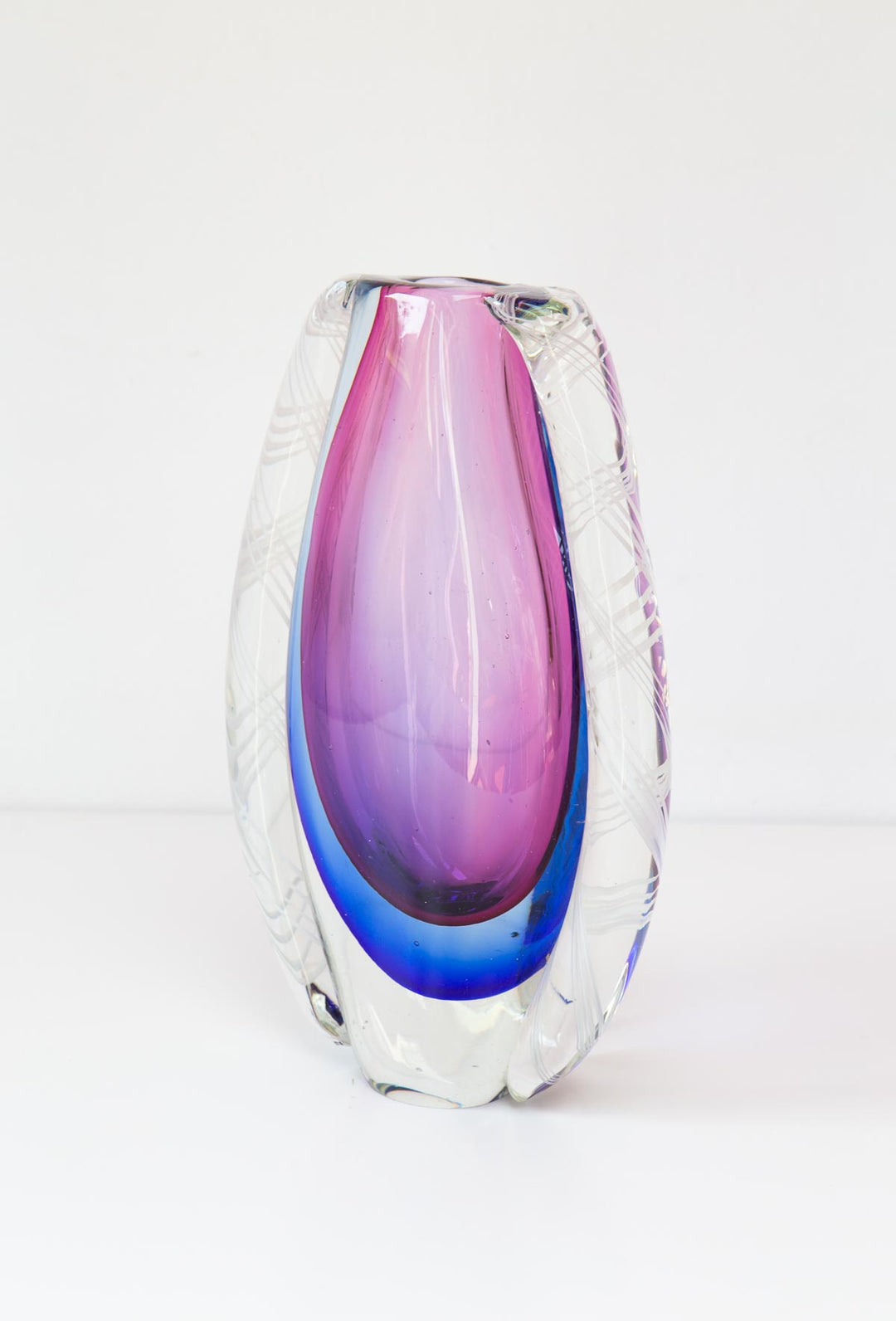 Jarrón de cristal Murano Sommerso rosa y azul Flavio Poli vase