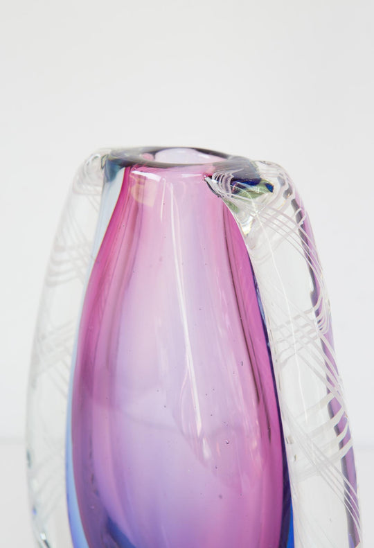 Jarrón de cristal Murano Sommerso rosa y azul Flavio Poli vase