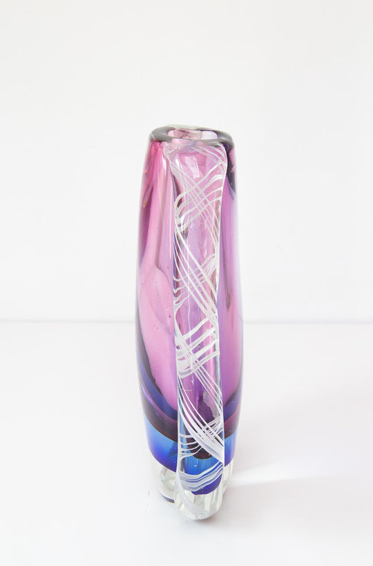 Jarrón de cristal Murano Sommerso rosa y azul Flavio Poli vase