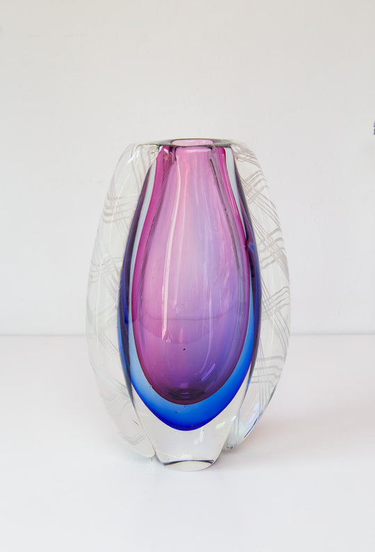 Jarrón de cristal Murano Sommerso rosa y azul Flavio Poli vase