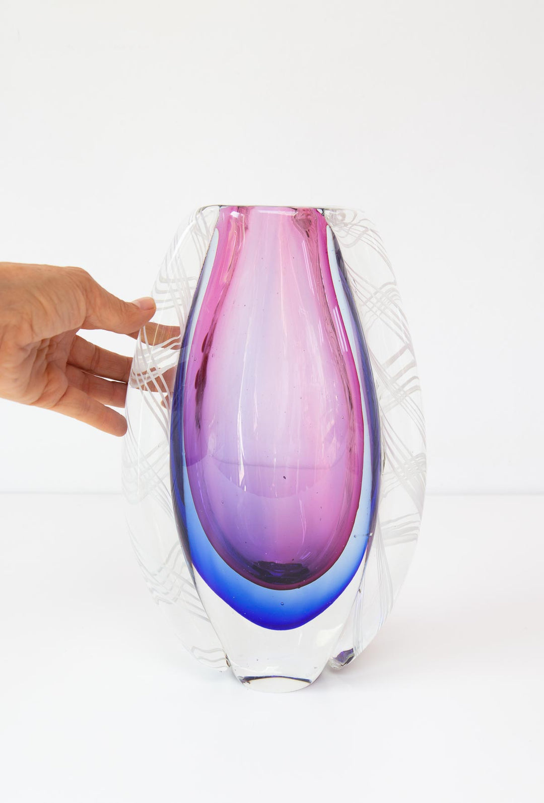 Jarrón de cristal Murano Sommerso rosa y azul Flavio Poli vase