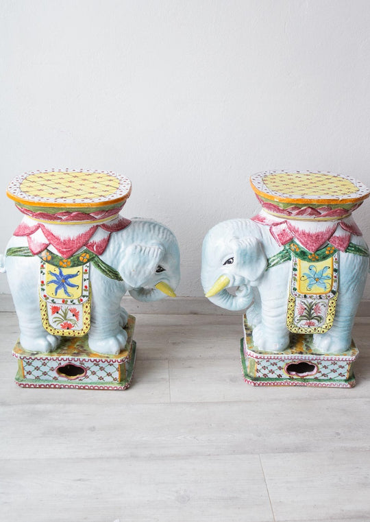Pareja grandes elefantes cerámica colores (VENDIDA)