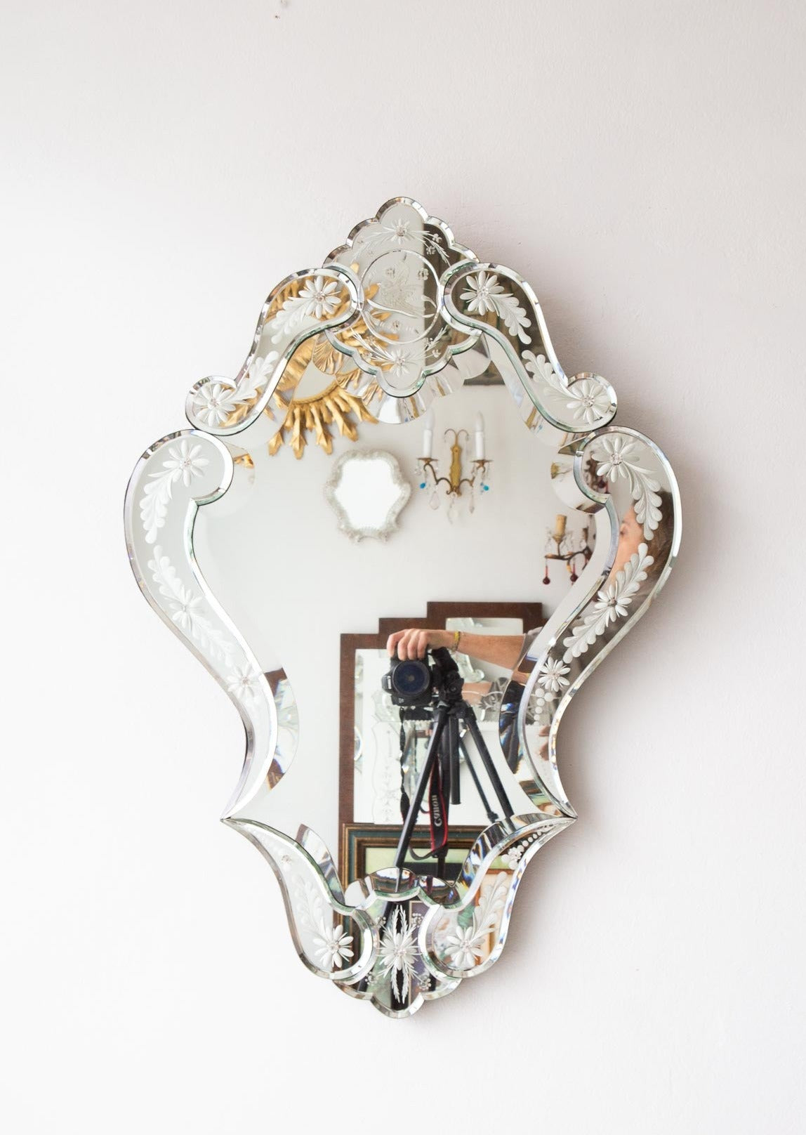 antiguo espejo veneciano grabado con pájaros vintage mirror